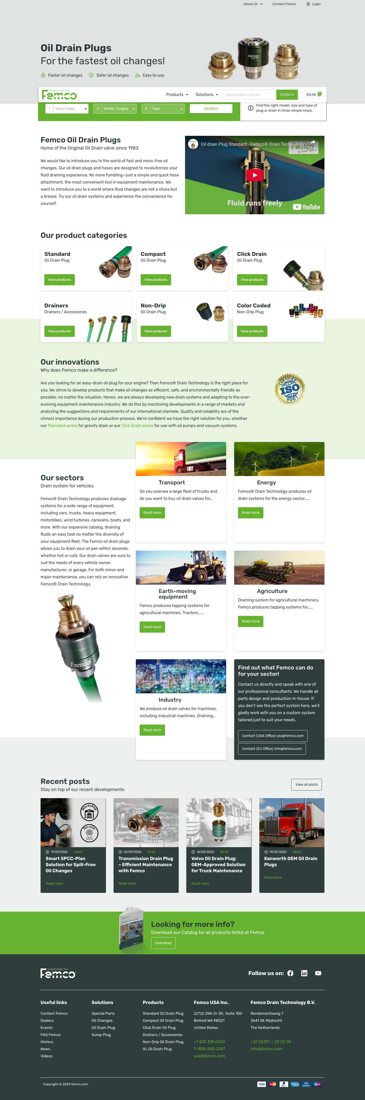 Oil drain plugs for fast oil changes - Femco - Full Screenshot