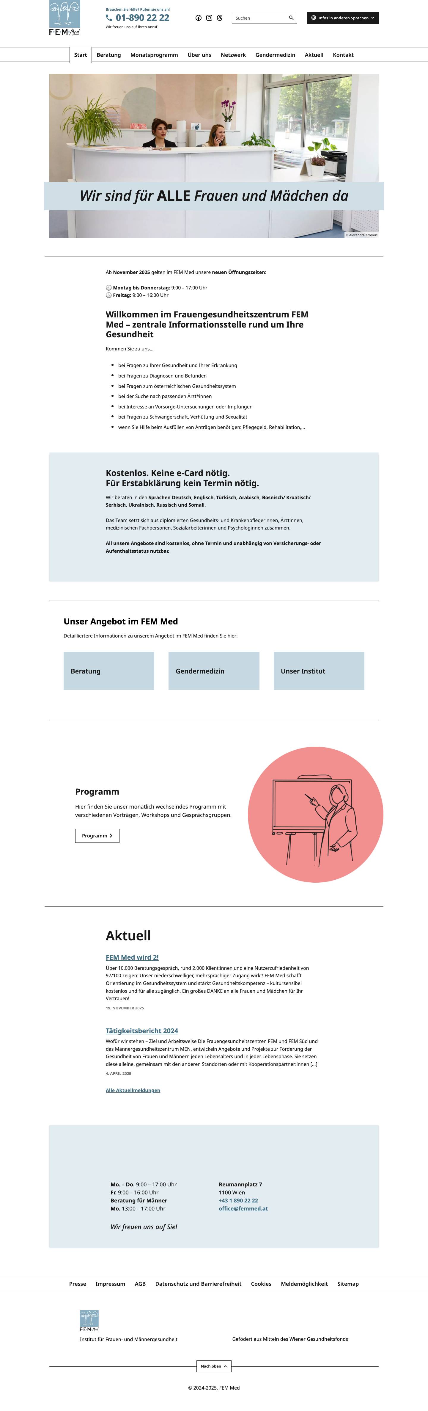 FEM Med Frauengesundheitszentrum am Reumannplatz - Full Screenshot