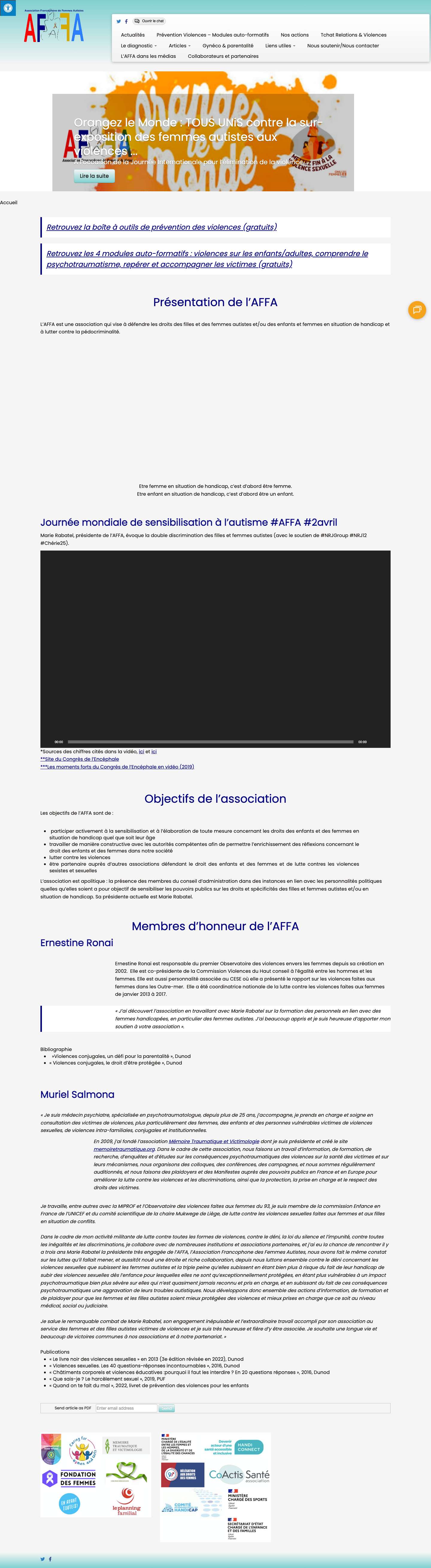 AFFA - Association Francophone de Femmes Autistes - Accueil - Full Screenshot
