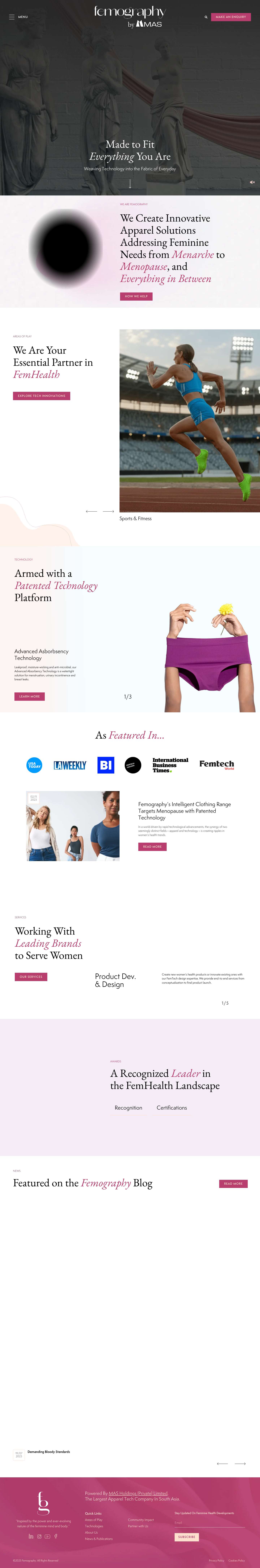 Apparel Solutions and Women's Health Products Addressing Feminine Needs | Femography | Femography - Full Screenshot