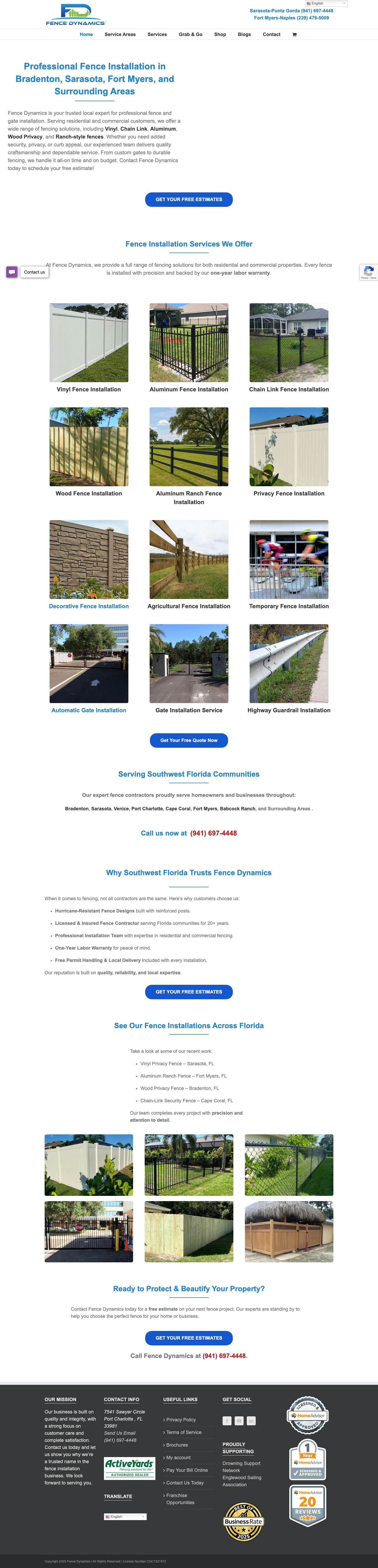 Fence Installation in Bradenton, Fort Myers & Surrounding Areas - Full Screenshot