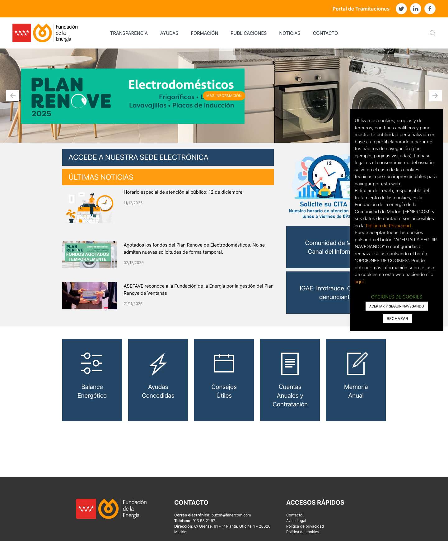 Inicio - Fundación de la Energía de la Comunidad de Madrid - FENERCOM - Full Screenshot