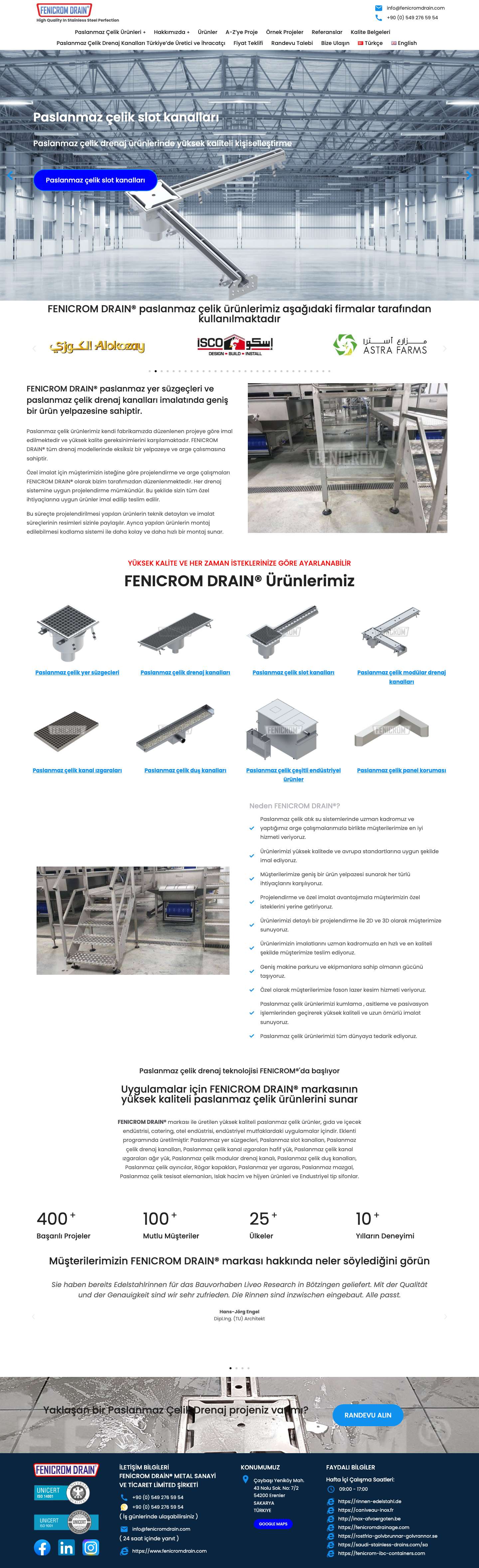 Home - Paslanmaz çelik yer süzgecleri - Full Screenshot