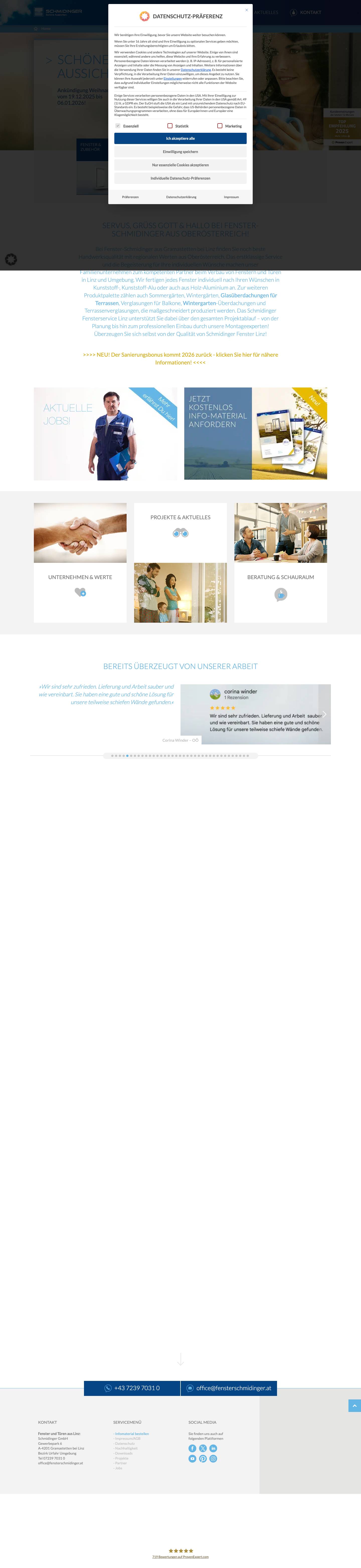 Fenster Schmidinger - Fenster, Türen & Wintergarten in Linz-OÖ - Full Screenshot