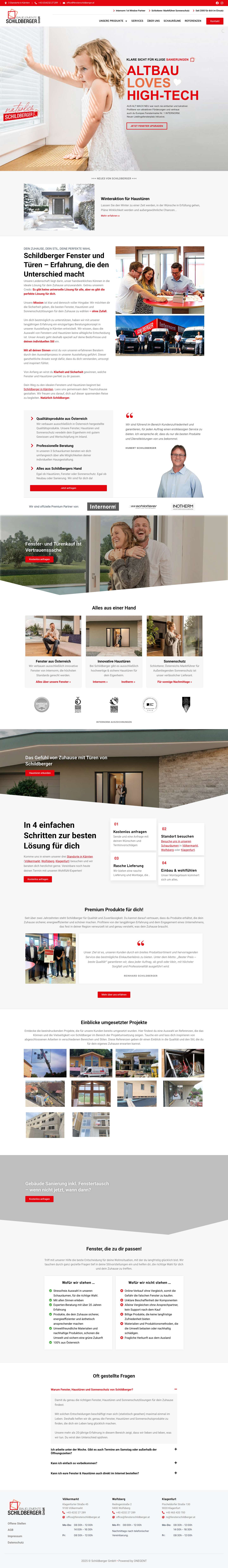 Fenster und Türen, sowie Sonnenschutz in Kärnten von Schildberger - Full Screenshot