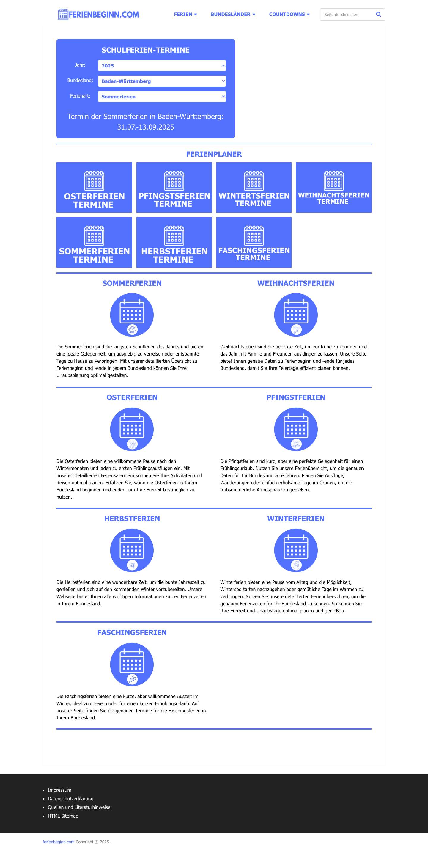 Schulferien & Ferienplaner - ferienbeginn.comSchulferien-Planer - Full Screenshot