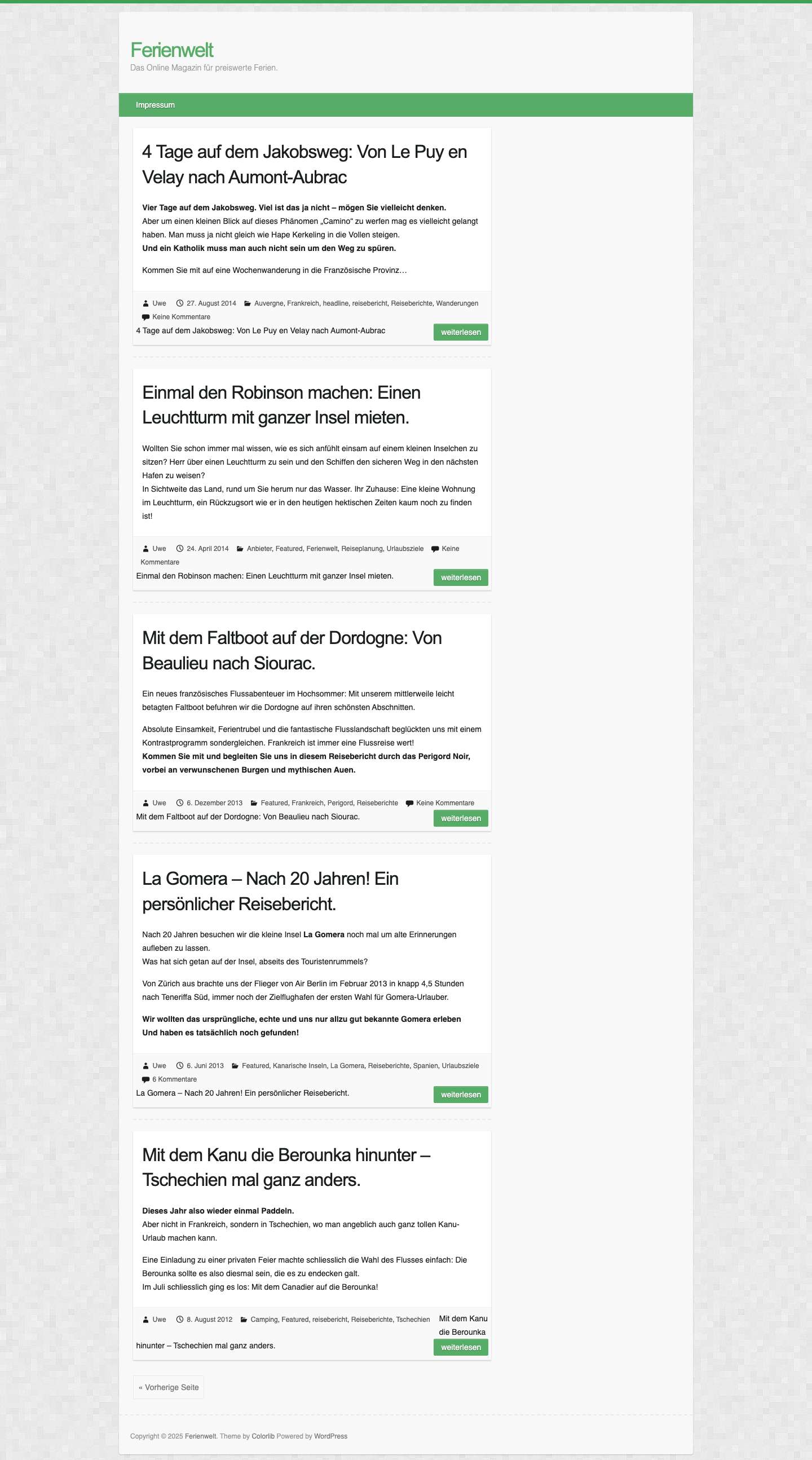 Ferienwelt – Das Online Magazin für preiswerte Ferien. - Full Screenshot