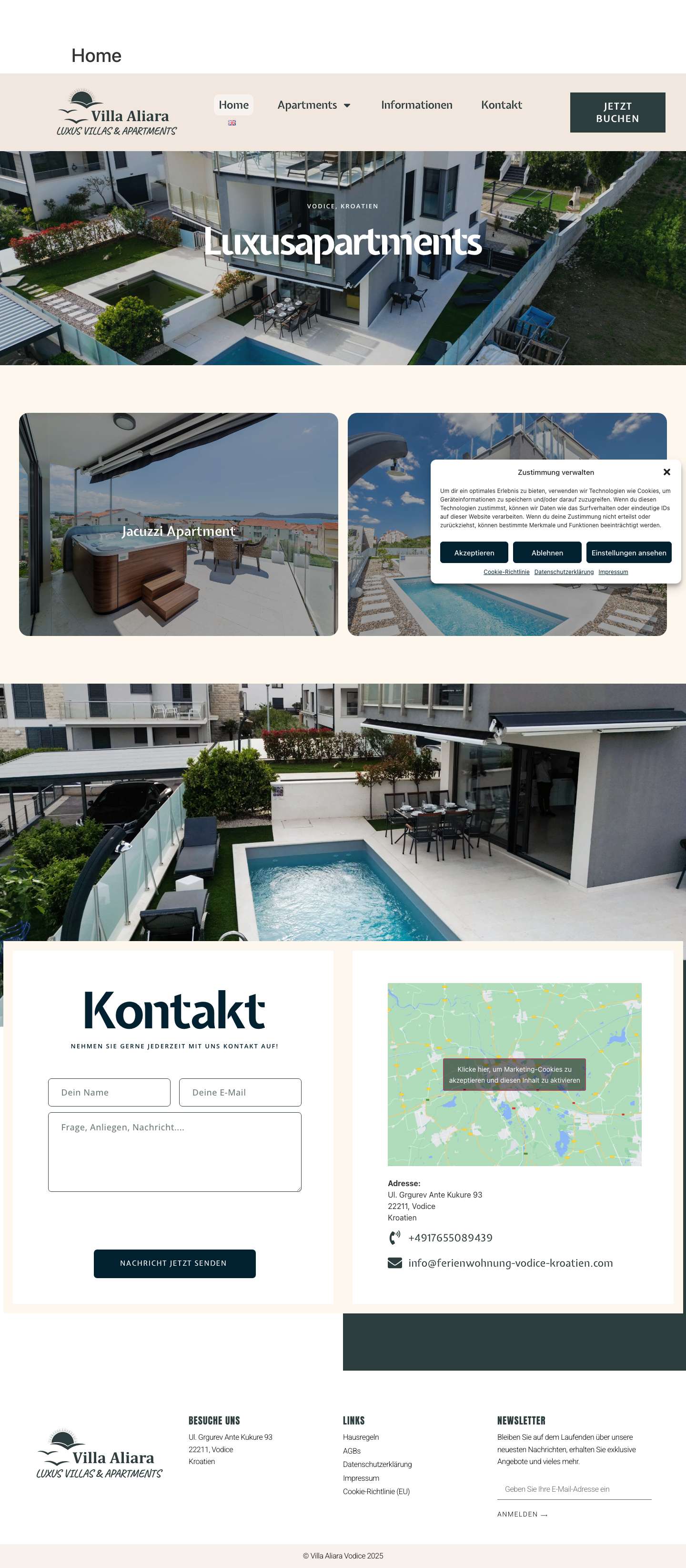 Home - Ferienwohnung Vodice KroatienLogo Villa Aliara Neu - Dunkel - Full Screenshot