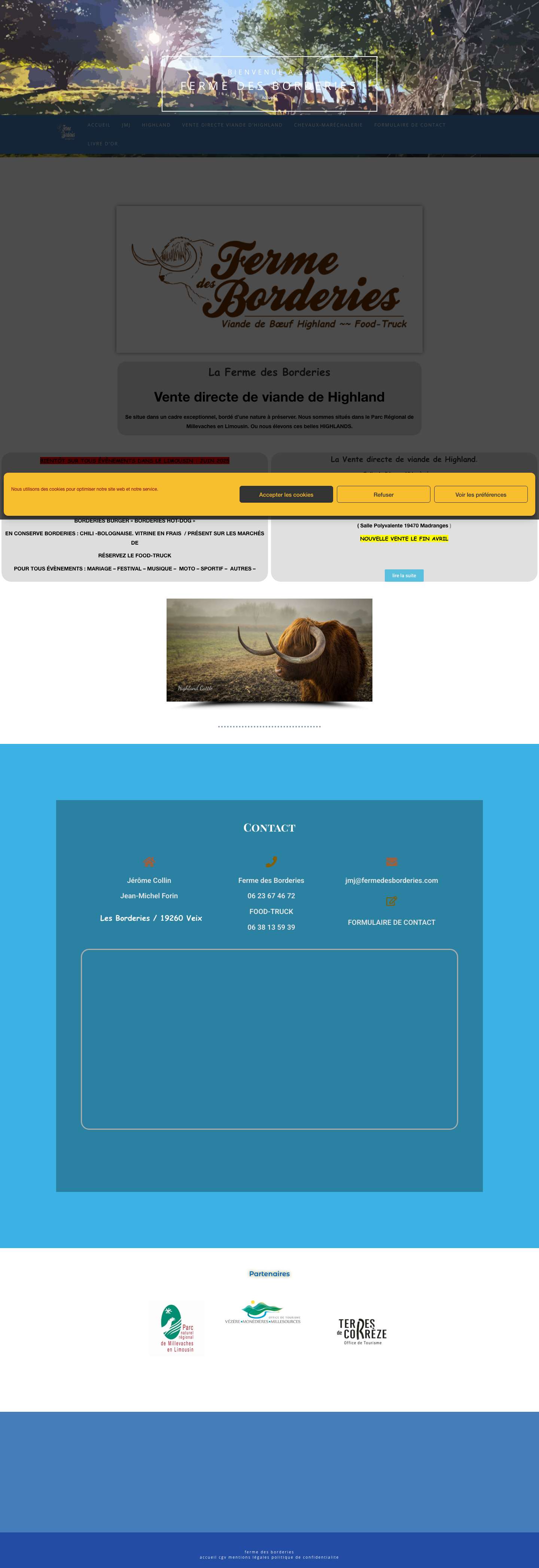 FERME DES BORDERIES – Accueil en Yourte / Vente directe viande Highland - Full Screenshot