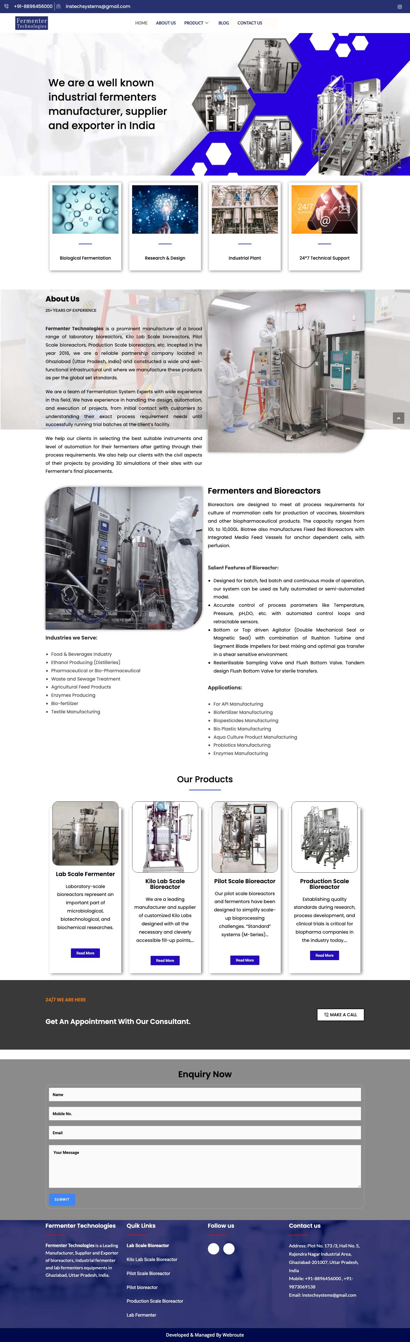 Industrial Fermenter Manufacturers India - Fermenter Technologies - Full Screenshot