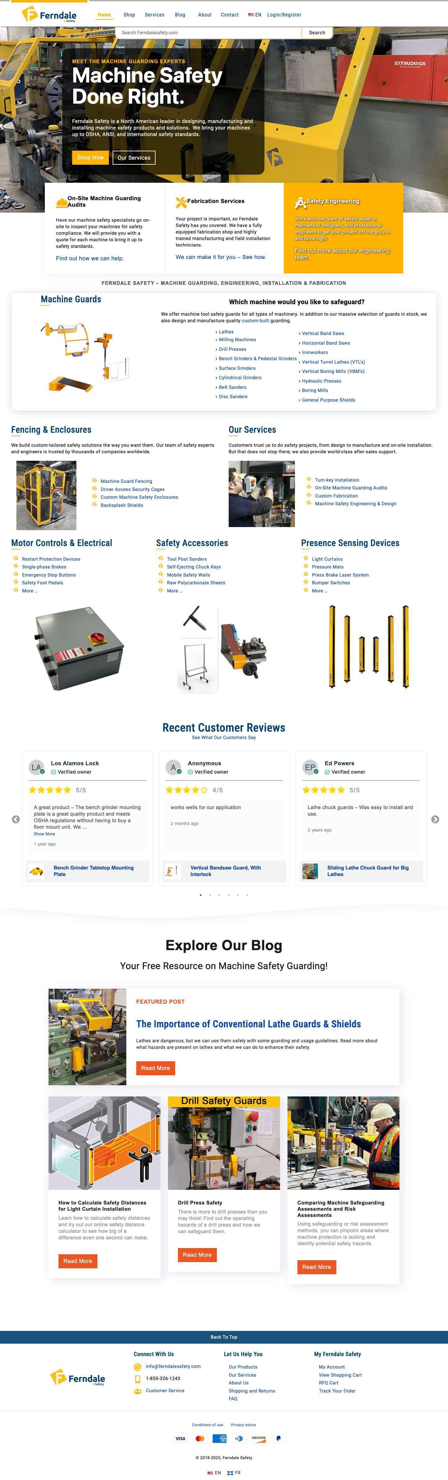 Machine Safety, Fabrication & Engineering - Ferndale SafetyVisaMastercardAmerican ExpressDiners ClubDiscoverPayPal - Full Screenshot