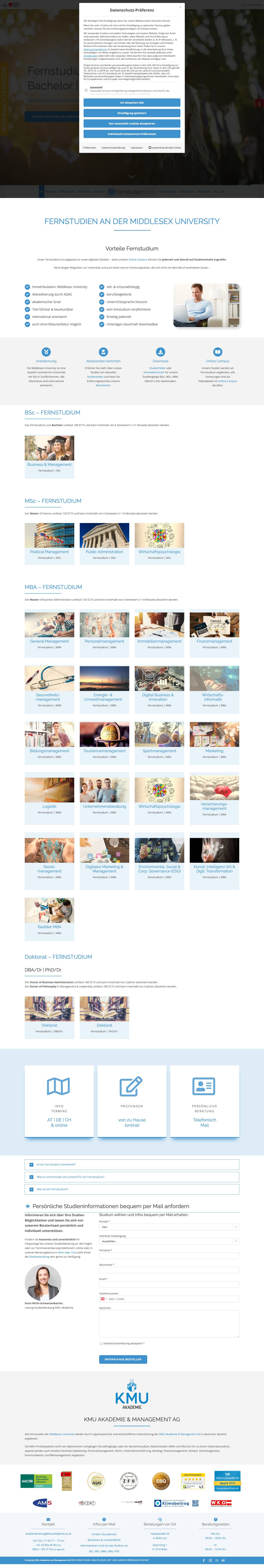 Fernstudium BSc / MSc / MBA / DBA / PhD | Bachelor Master Doktorat Österreich - Full Screenshot