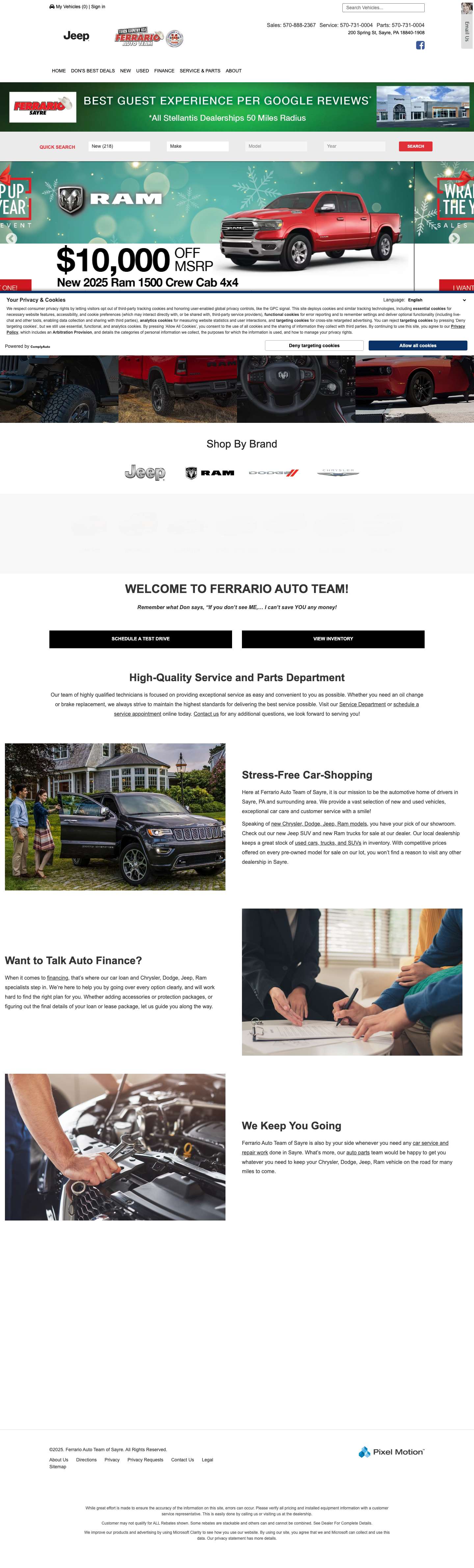 Ferrario Auto Team of Sayre | New Chrysler, Dodge, Jeep, Ram Dealership in Sayre, PA - Full Screenshot