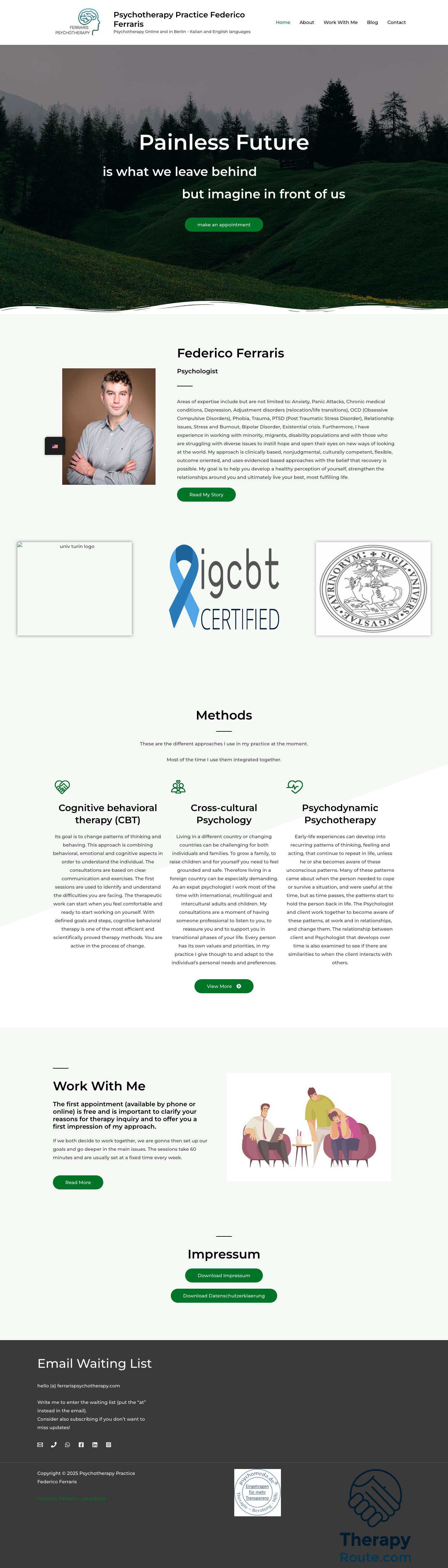 Home - Psychotherapy Practice Federico Ferraris Email - Full Screenshot