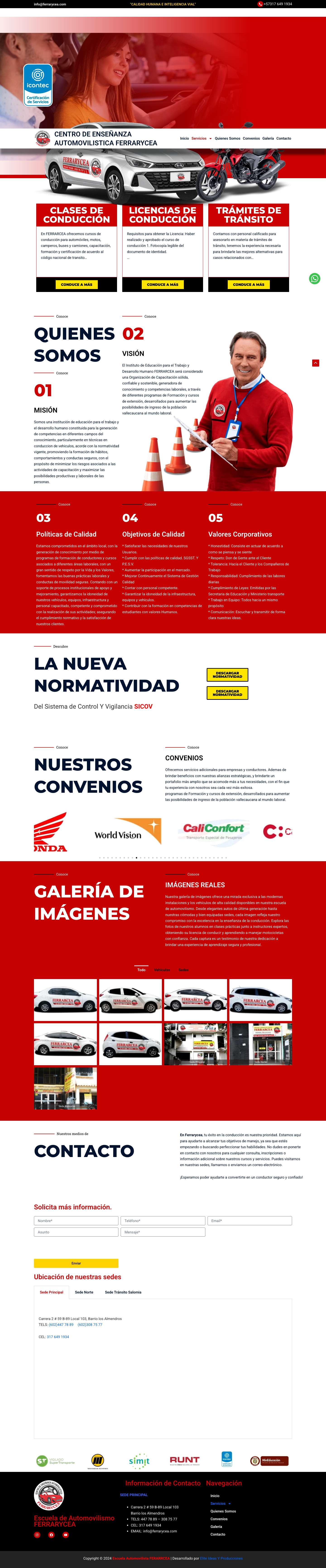 CENTRO DE ENSEÑANZA AUTOMOVILISTICA FERRARYCEA – Escuela de automovilismo y conducción de Cali - Full Screenshot