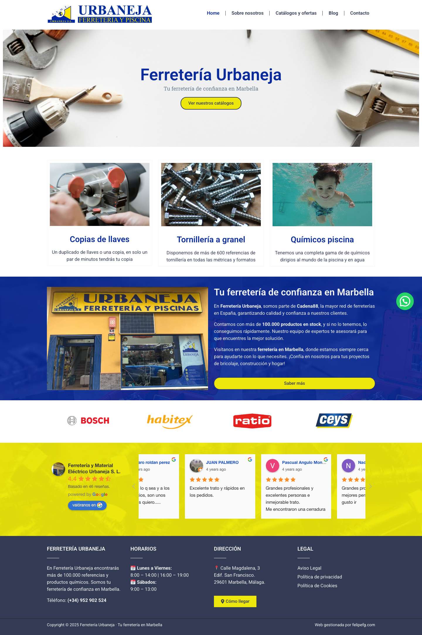 Ferretería y piscinas Urbaneja | Tu ferretería en Marbella - Full Screenshot