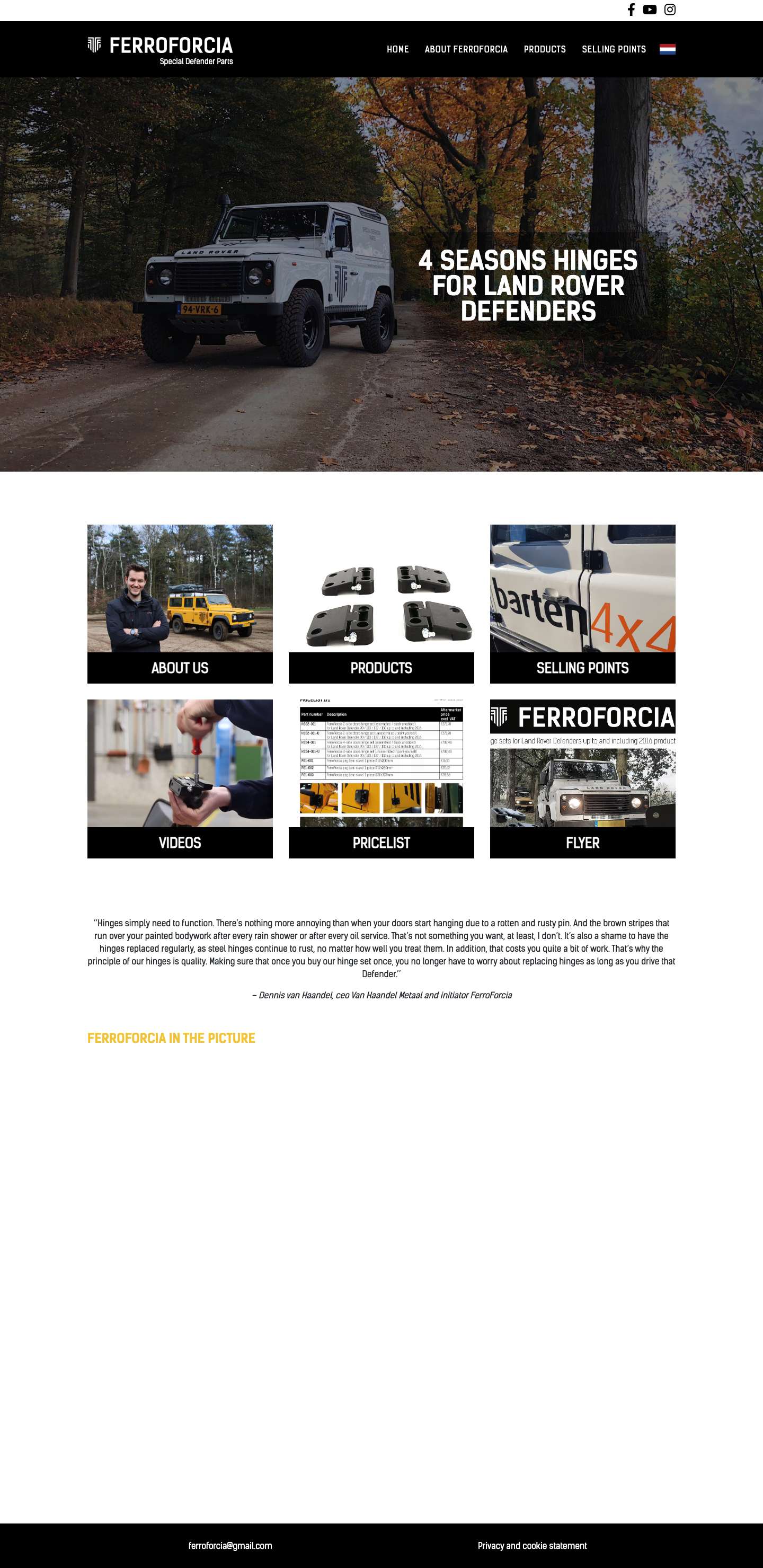 Hinges for Land Rover Defender side doors | FerroForcia - Full Screenshot