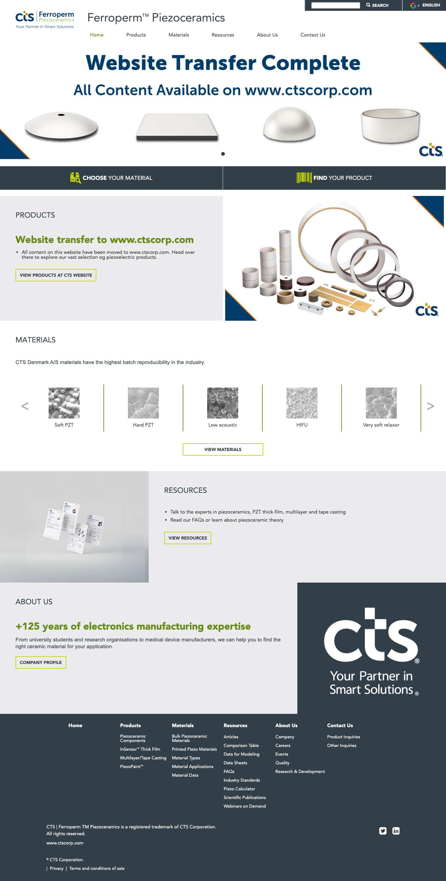 Home | CTS Denmark A/S (formerly Ferroperm Piezoceramics) - Full Screenshot