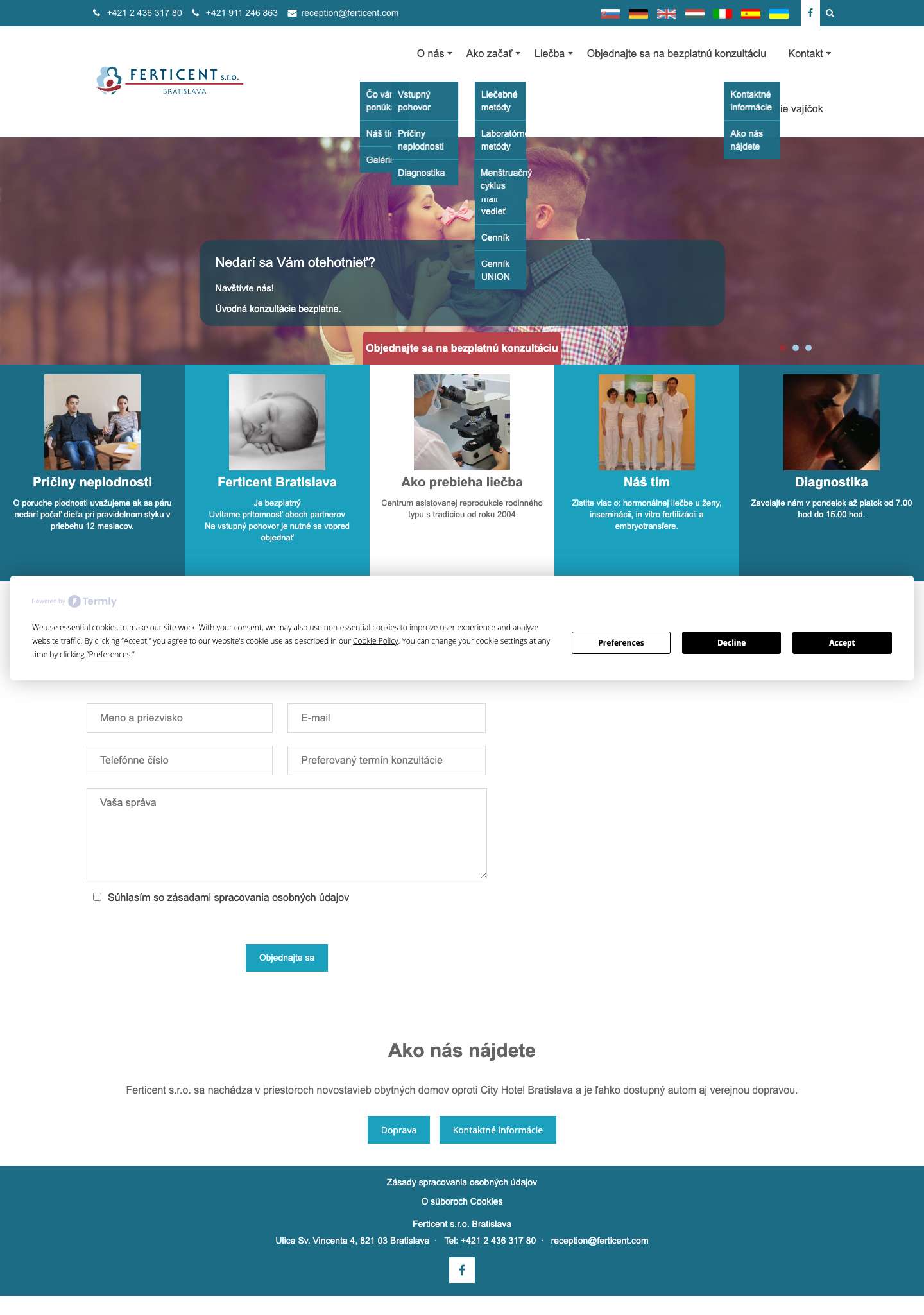 Ferticent Bratislava - asistovaná reprodukcia, IVF centrum - Full Screenshot