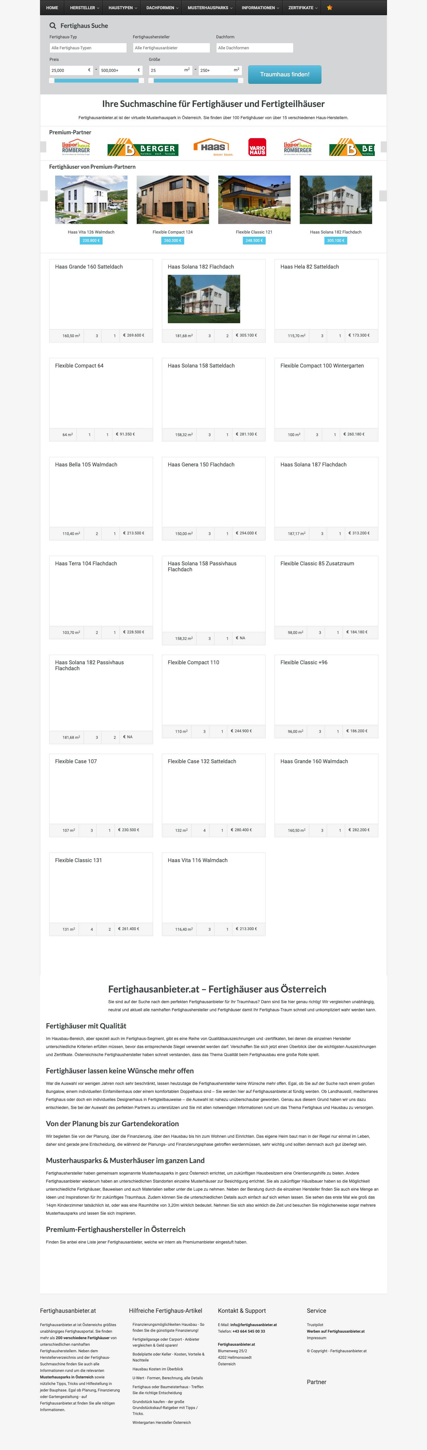 ▷ Alle Fertighäuser & Fertigteilhäuser aus Österreich auf Fertighausanbieter.at - Full Screenshot