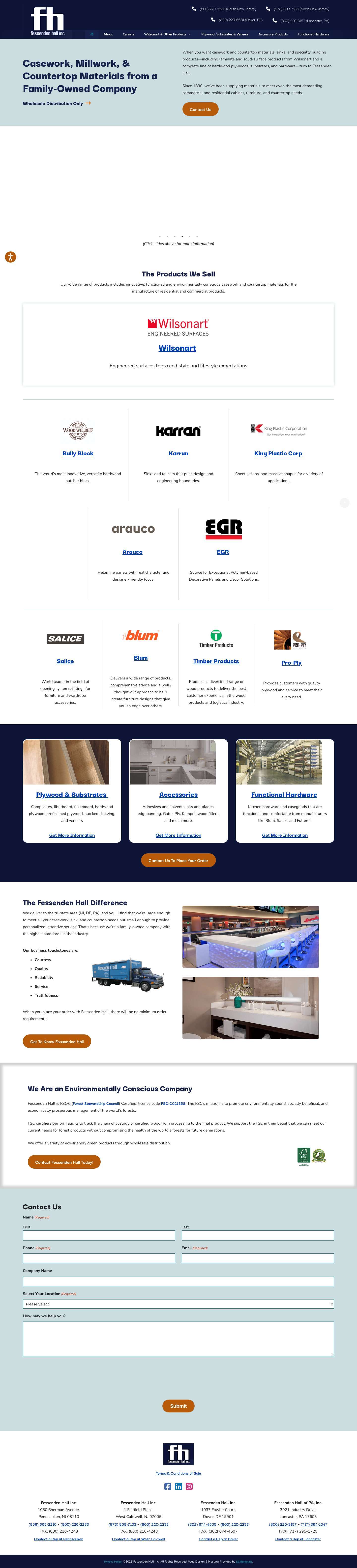 Wholesale Kitchen Components | Fessenden Hall | NJ | PA | DE - Full Screenshot