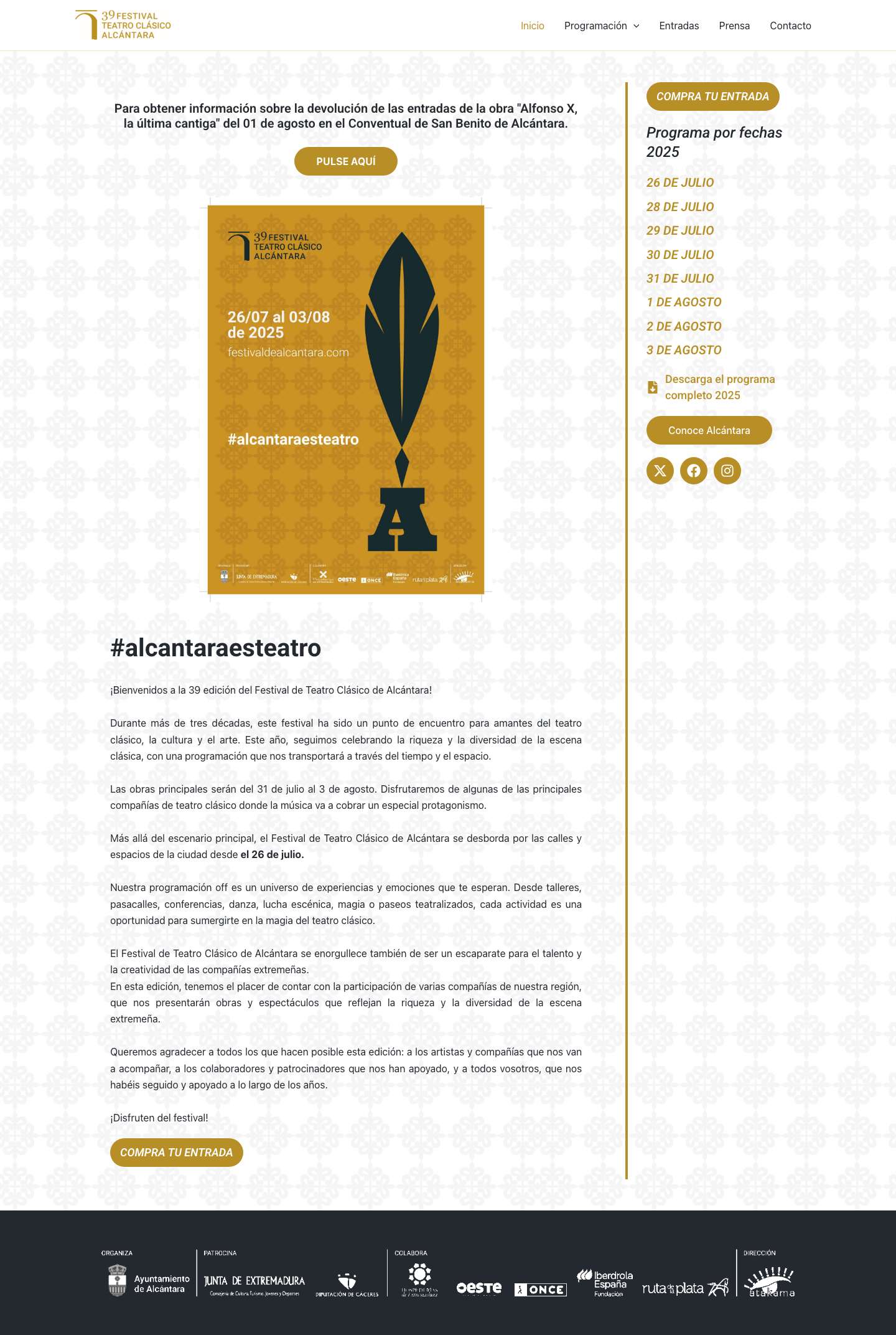 39 Festival Teatro Clásico de Alcántara – ¡Muy pronto una nueva edición! - Full Screenshot