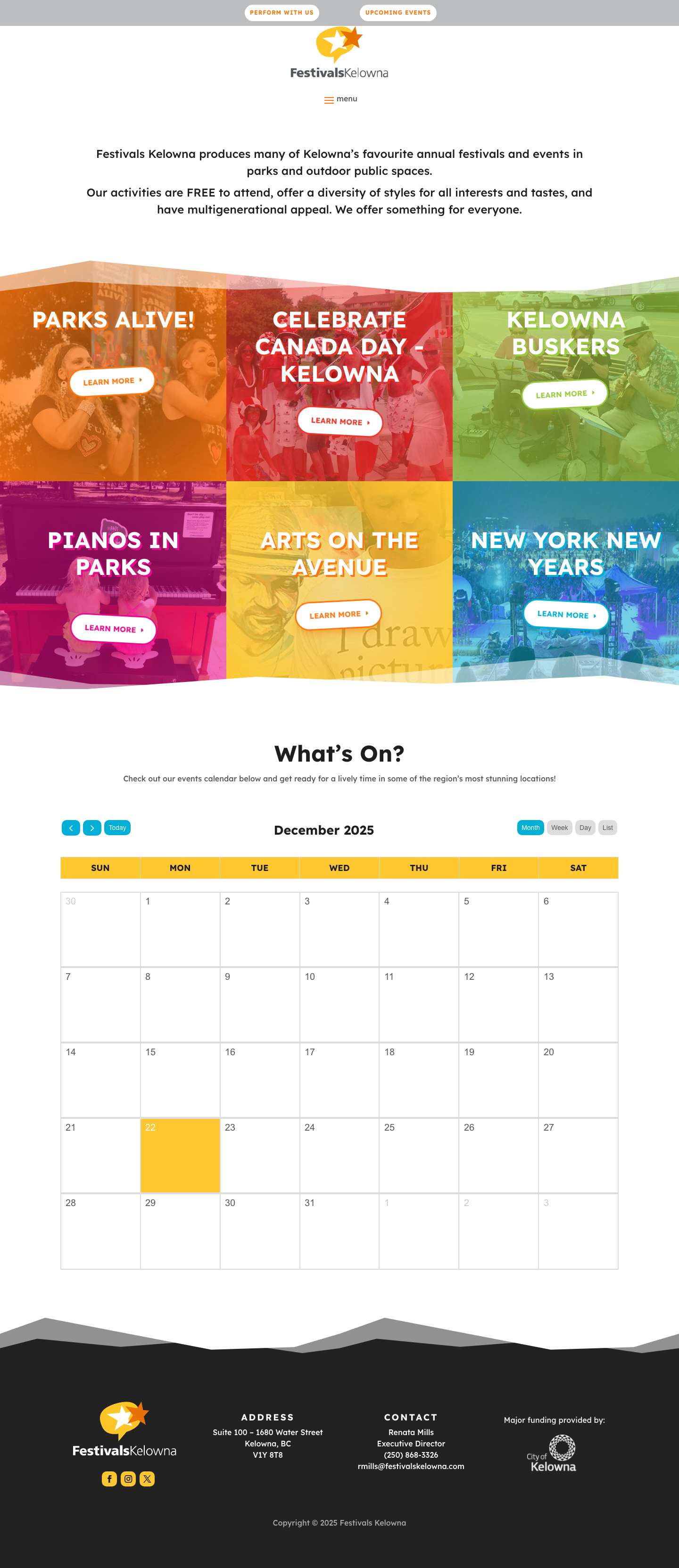 Festivals Kelowna - Community connection through festivals and events - Full Screenshot