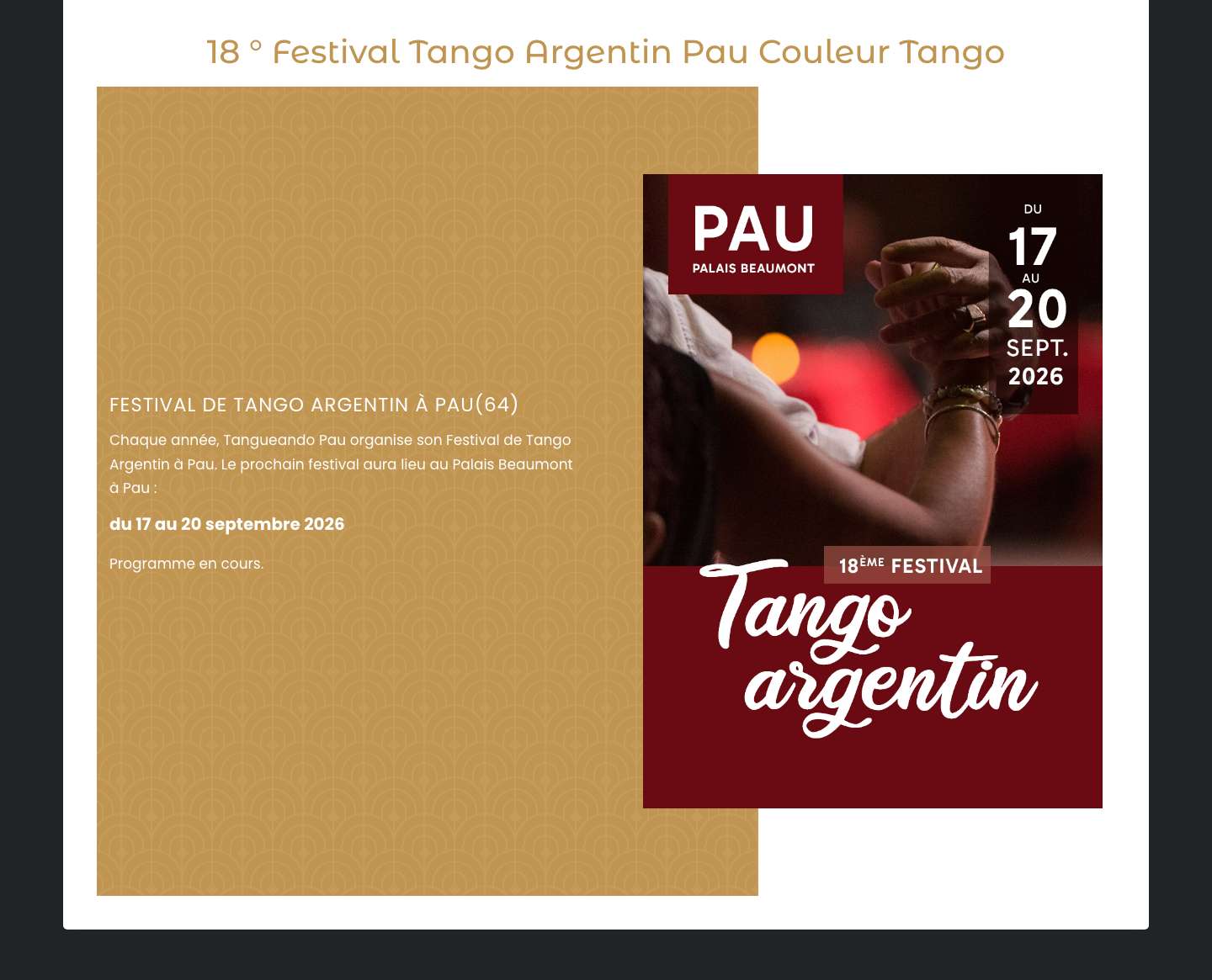18 ° Festival Tango Argentin Pau Couleur Tango Festival de Tango Argentin de Pau 2025 - Full Screenshot