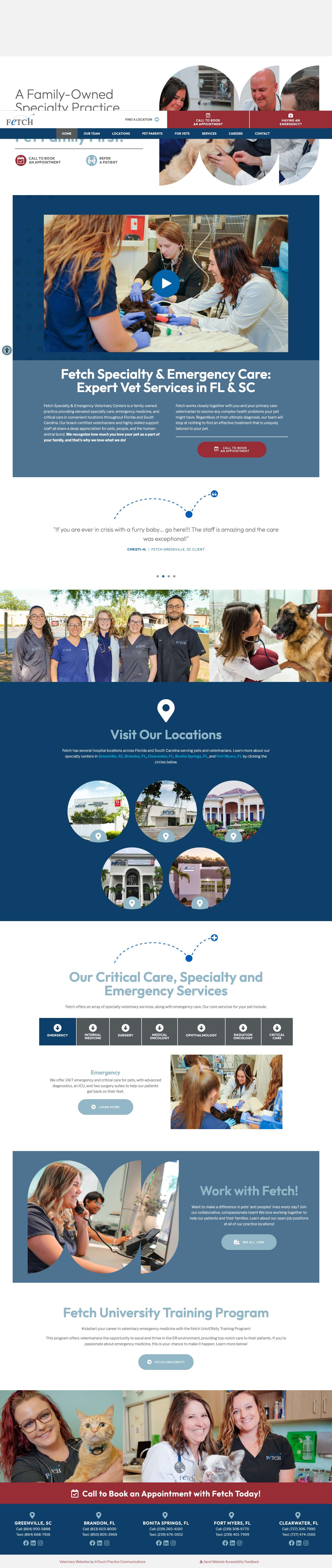 Veterinary Specialty Center in Florida & South Carolina | Fetch Specialty & Emergency Veterinary Centers - Full Screenshot