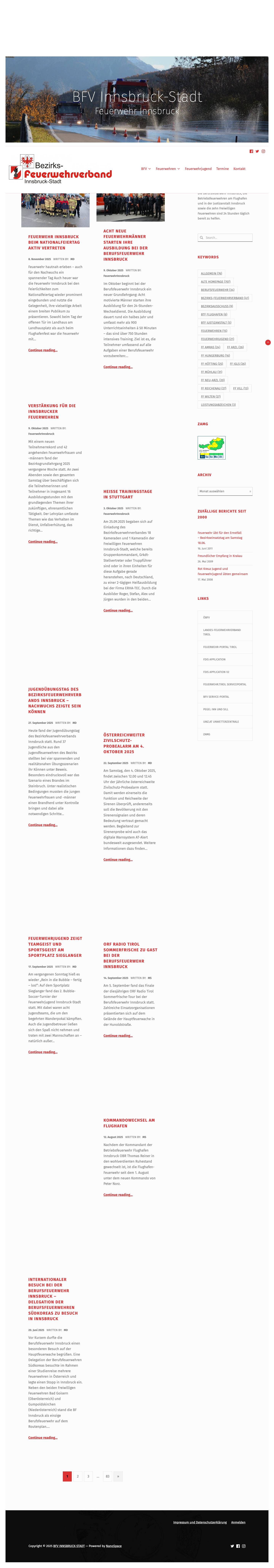 BFV Innsbruck-Stadt - Feuerwehr InnsbruckFacebook iconTwitter iconInstagram iconTwitter iconFacebook iconInstagram icon - Full Screenshot