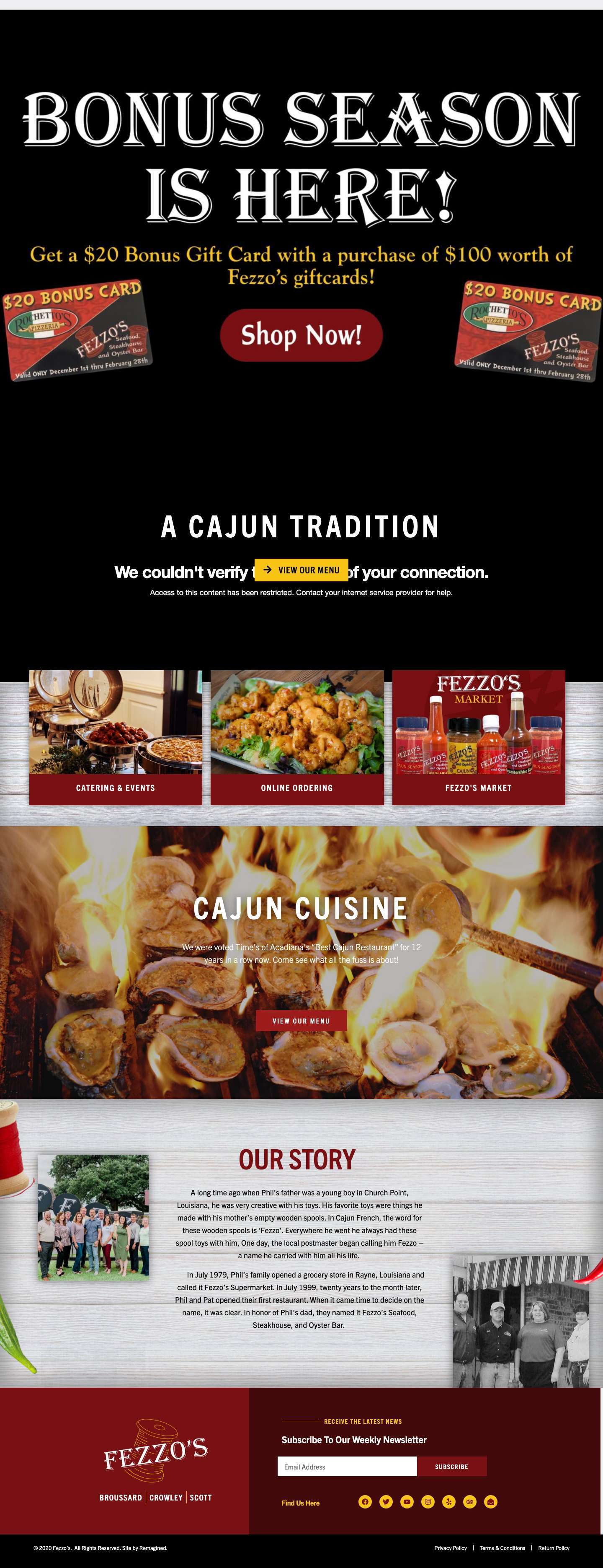 Fezzo's Seafood, Steakhouse & Oyster Bar | Cajun Cuisine Lafayette - Full Screenshot