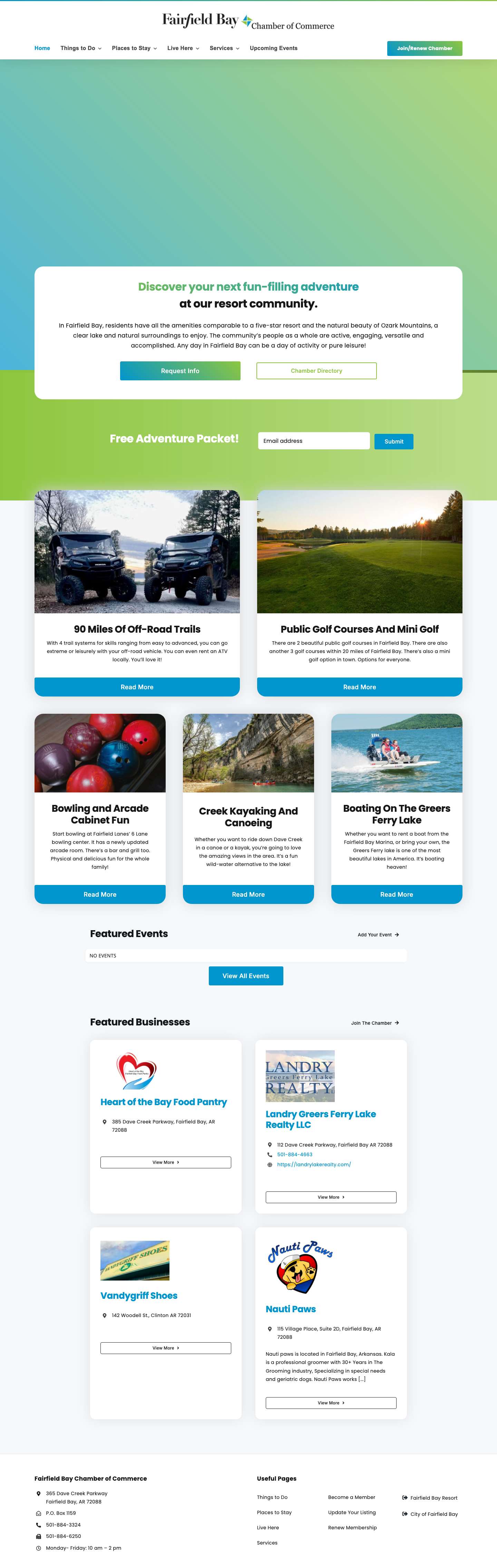 Fairfield Bay Chamber of Commerce | Official Website – Fairfield Bay, Arkansas - Full Screenshot