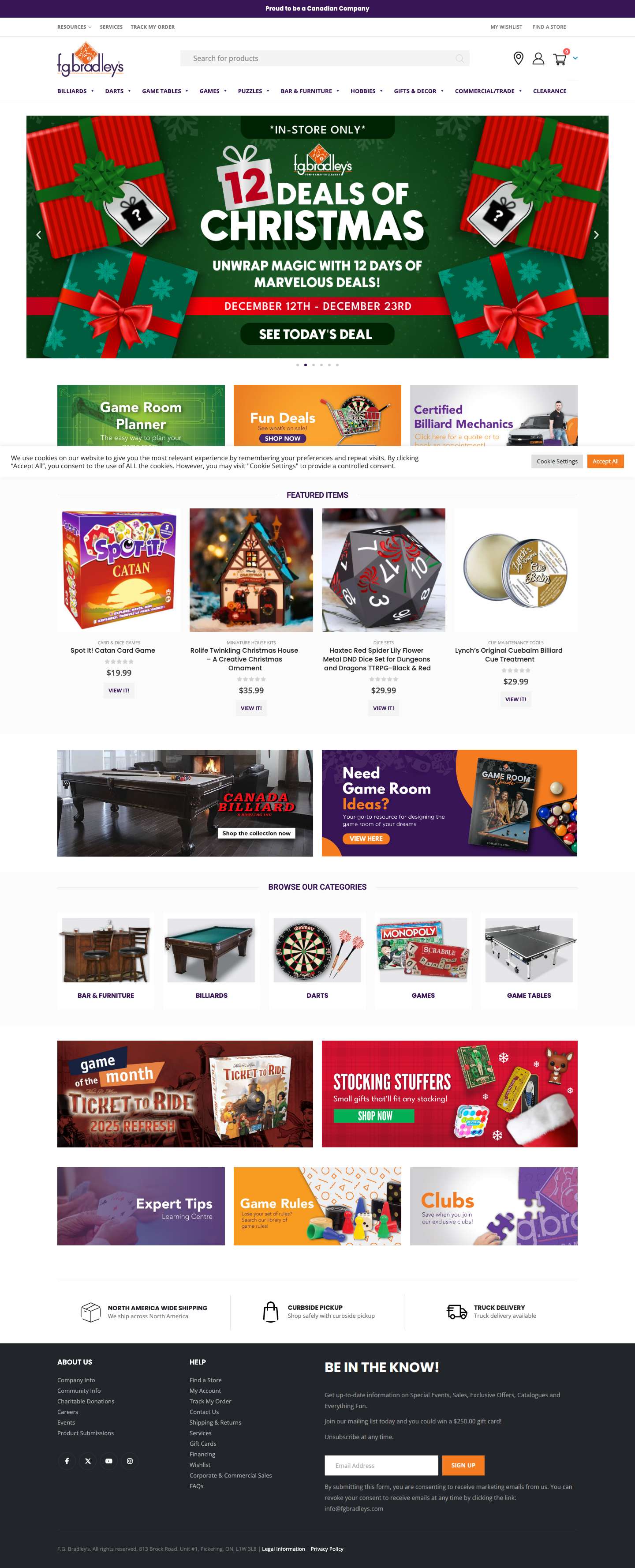 F.G. Bradley's Pool Tables, Darts, Poker, Bar Stools & Game Tables - Full Screenshot