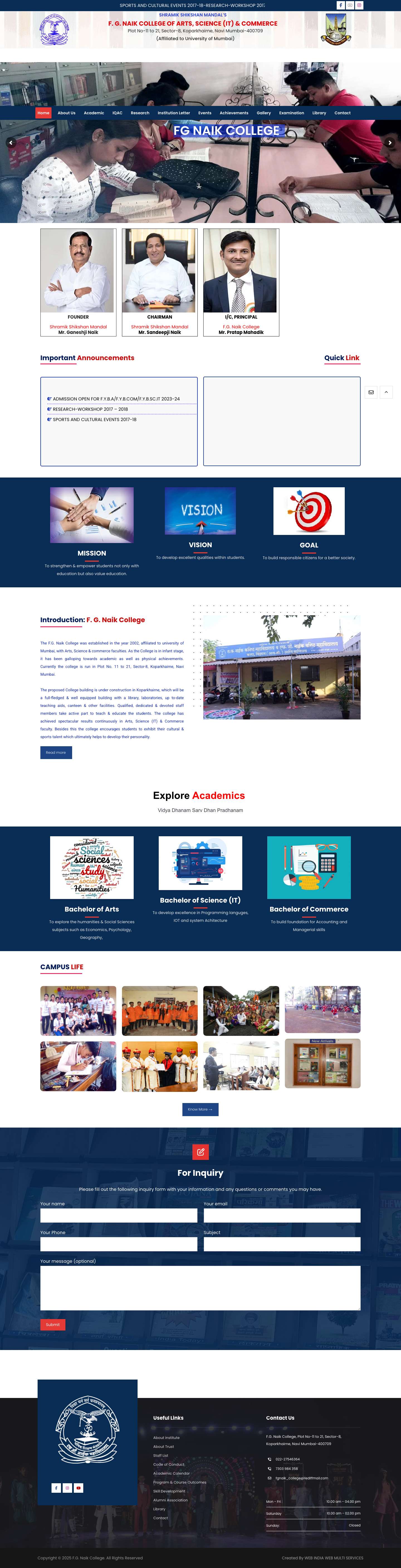 Home - FG Naik College | Sector-8, Koparkhairne, Navi Mumbai-400709 - Full Screenshot