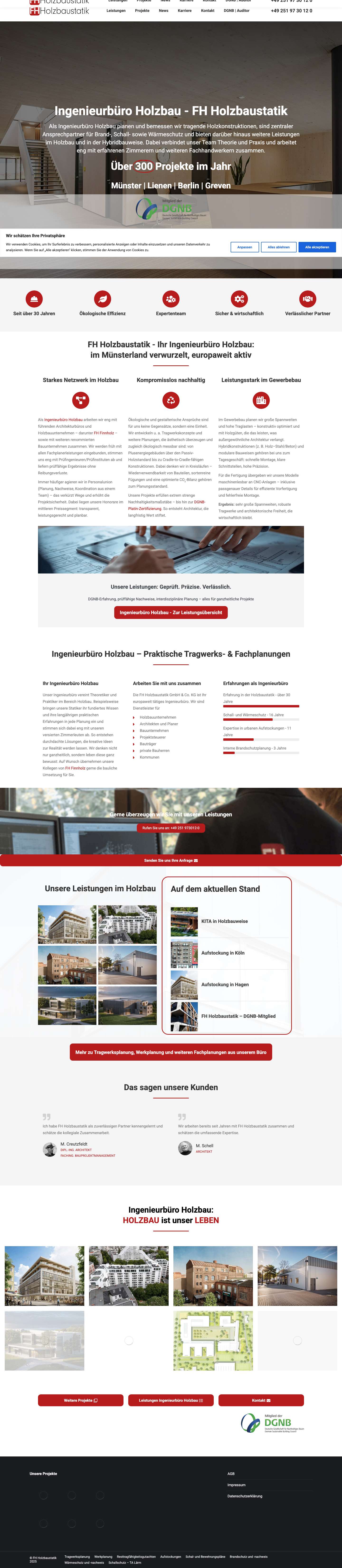 Ingenieurbüro Holzbau, Brand-, Schall- und Wärmeschutz | FH Holzbaustatik - Full Screenshot