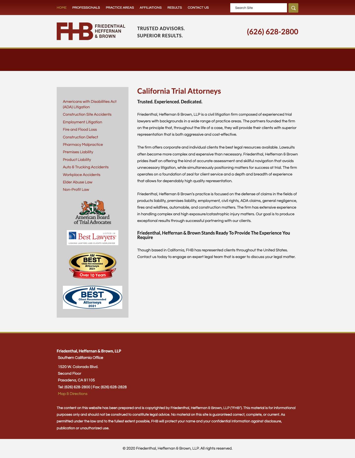 Home | Friedenthal, Heffernan & Brown, LLP - Full Screenshot