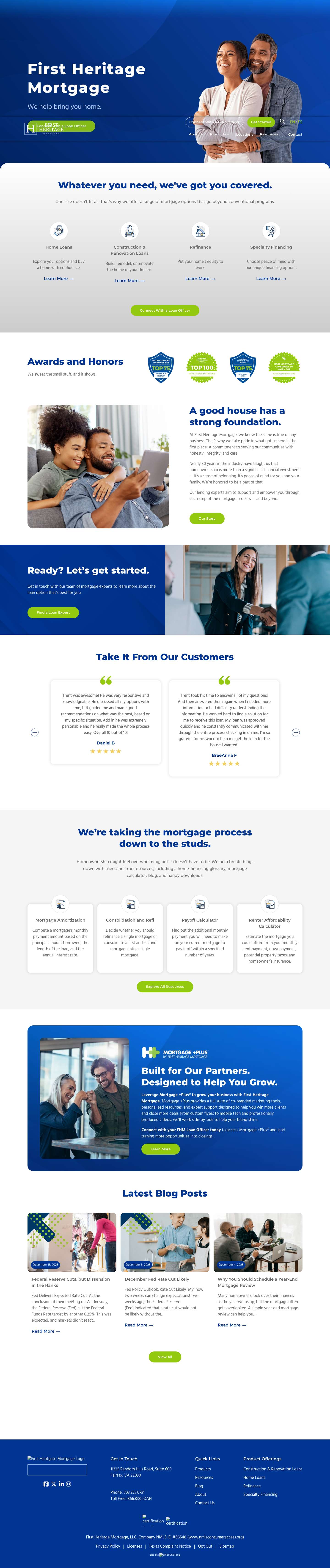 Home, Construction, & Specialty Mortgage Loans | First Heritage Mortgage - Full Screenshot