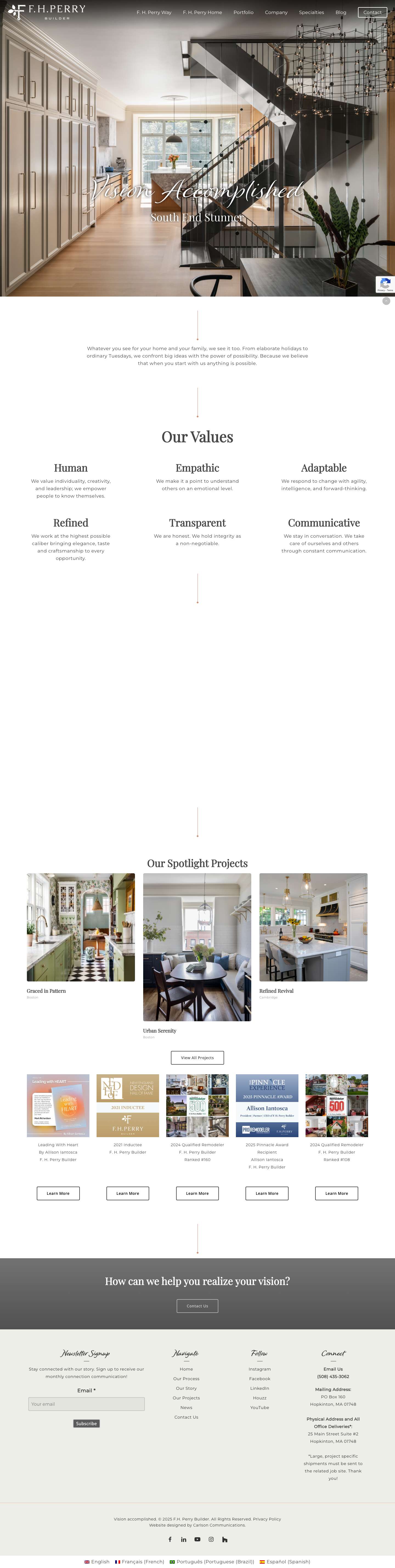 F.H. Perry Builder | High-end Custom Home Builder Boston Area - Full Screenshot