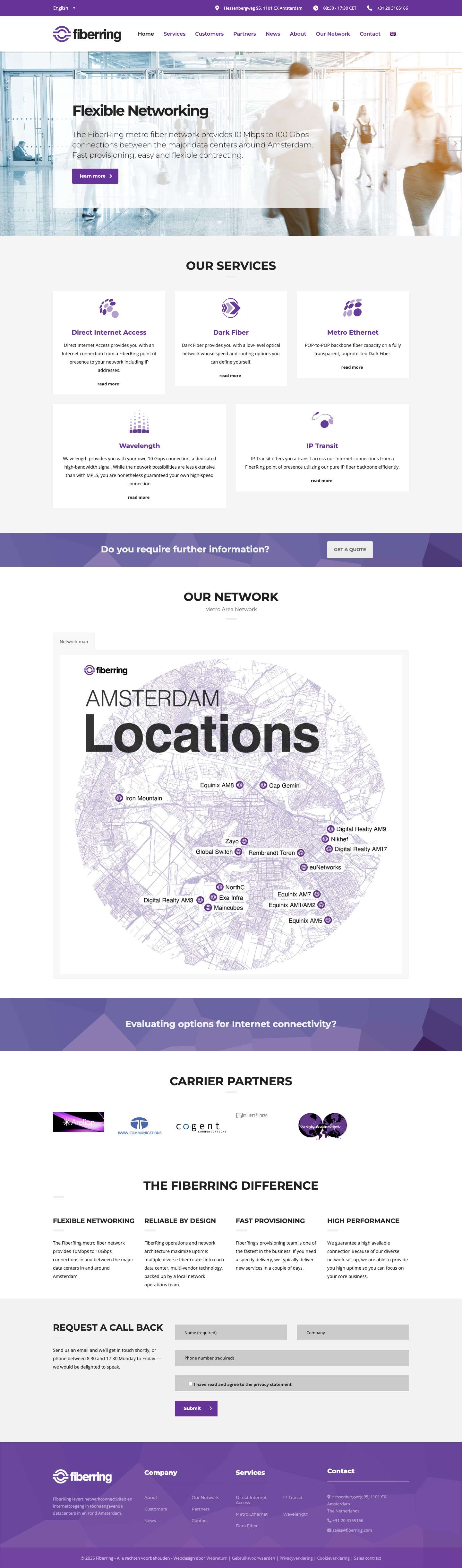 Fiberring - IP Transit - Internet Acces - Wavelength - Metro Ethernet - Dark Fiber Services - Full Screenshot