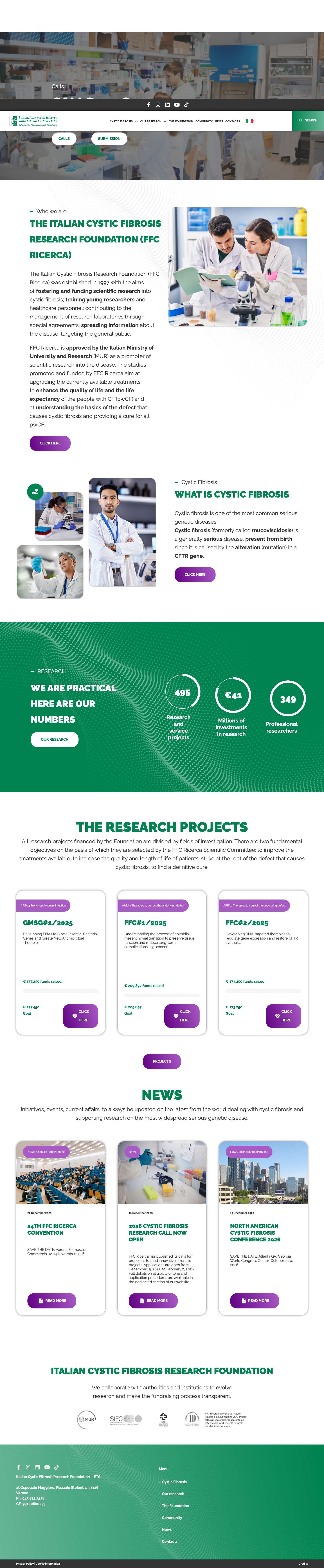Home page - Italian Cystic Fibrosis Research Foundation - Full Screenshot