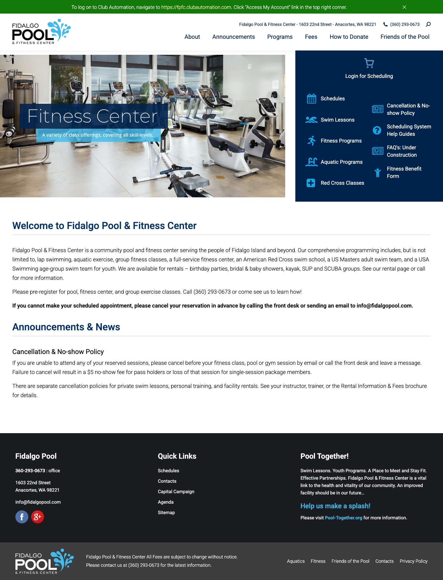 Fidalgo Pool & Fitness Center, Anacortes Washington - Full Screenshot