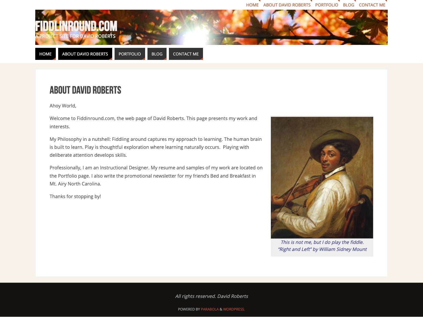 fiddlinround.com – A Project Site for David Roberts - Full Screenshot