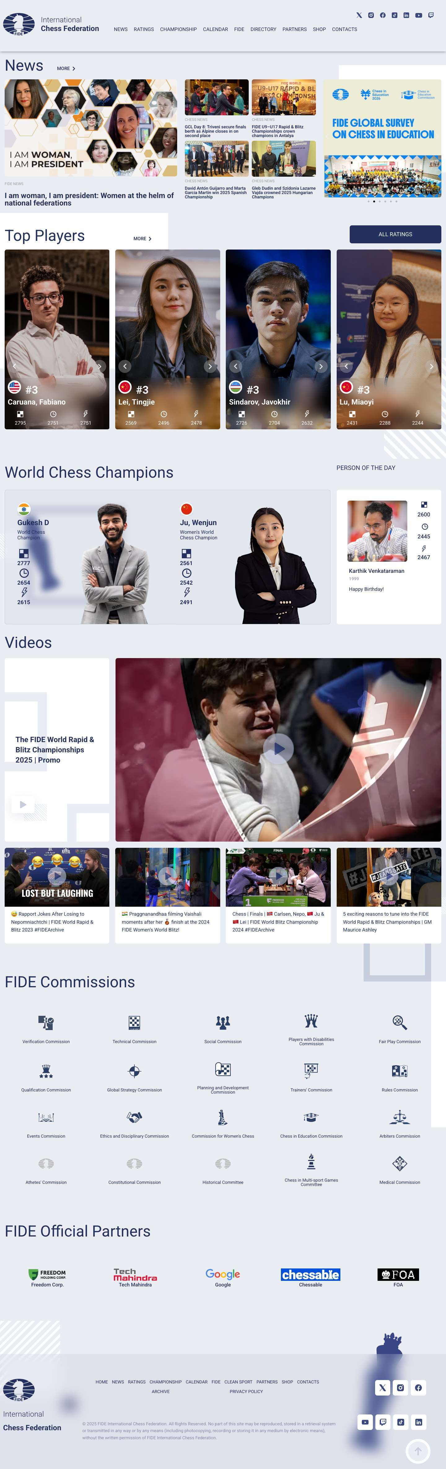 International Chess Federation – International Chess Federation official website. Chess Tournaments, Championships, Videos and Results. - Full Screenshot