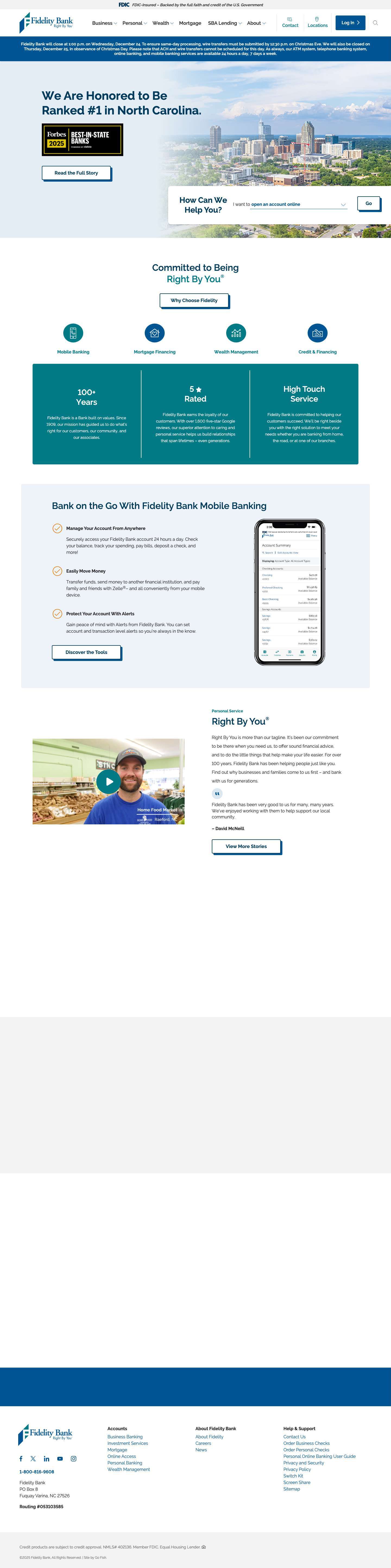 Fidelity Bank: Your Community Bank in NC, SC & VirginiaMember FDIC - Full Screenshot