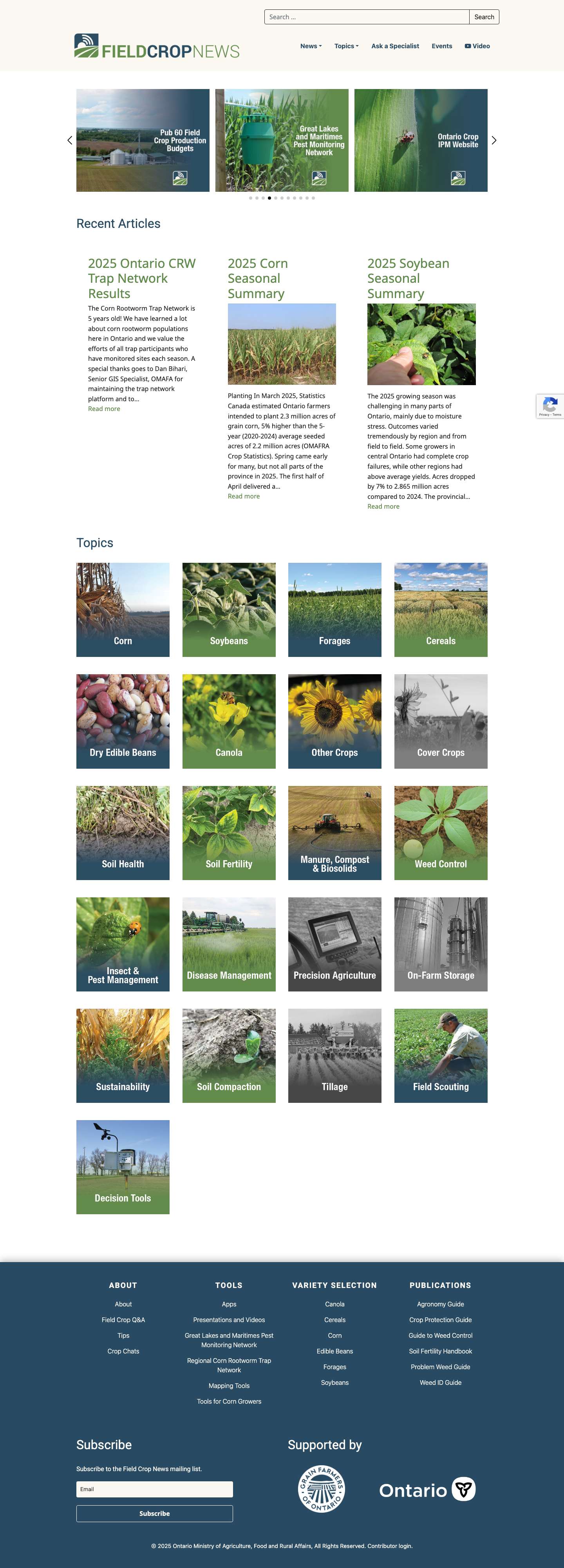 Field Crop News – Ontario Ministry of Agriculture, Food and Rural Affairs in partnership with the University of Guelph - Full Screenshot