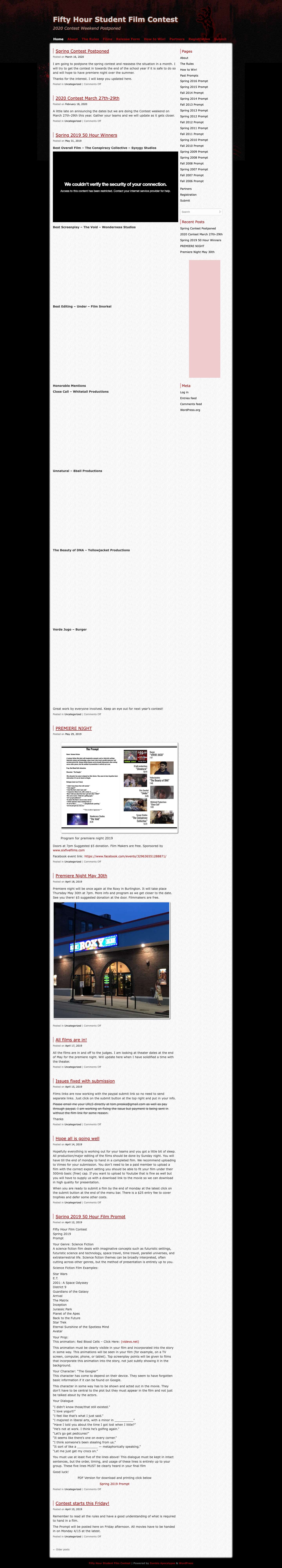 Fifty Hour Student Film Contest – 2020 Contest Weekend Postponed - Full Screenshot