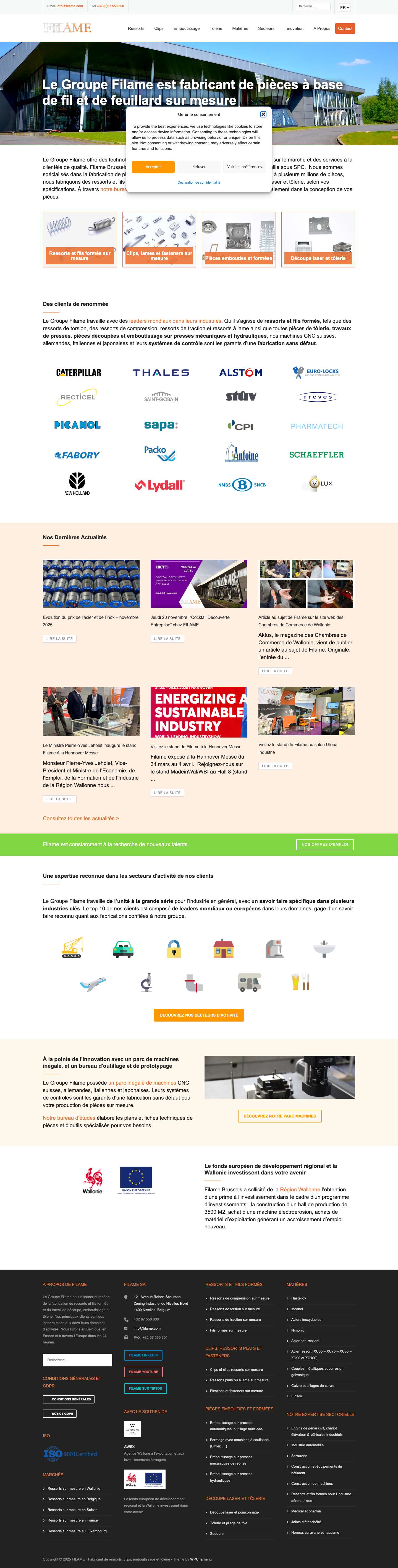 FILAME · Fabricant de ressorts, clips, emboutissage et tôlerie - Full Screenshot