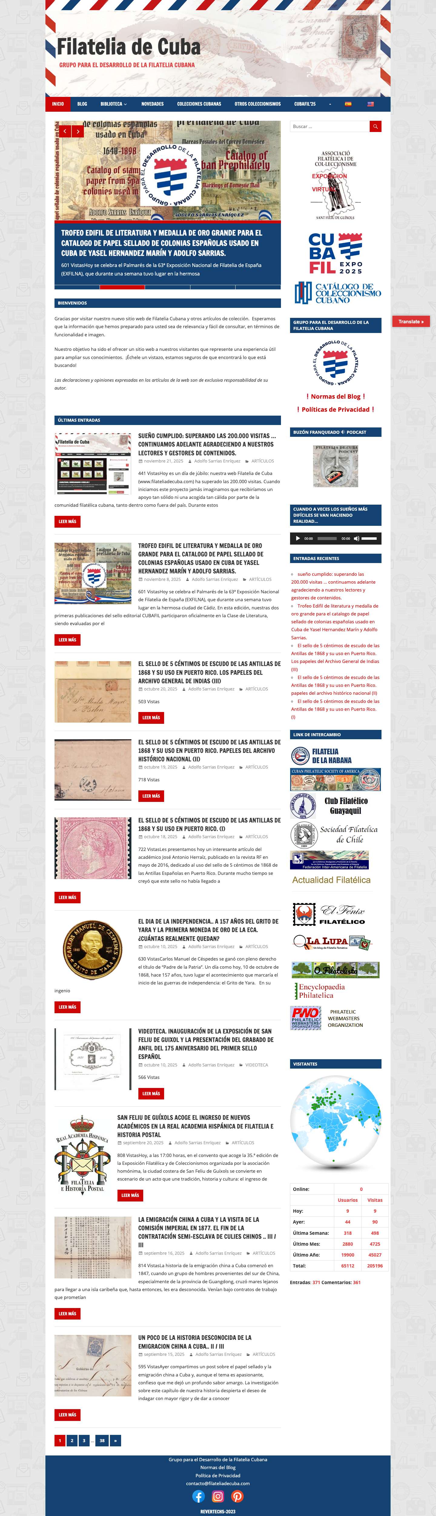 Filatelia de Cuba • Web de difusión de la filatelia cubana - Full Screenshot