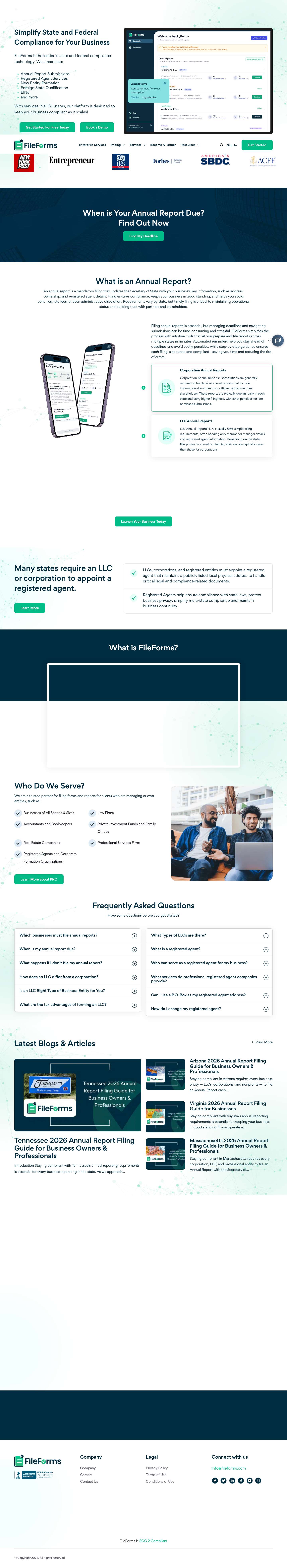 The Leader in Annual Filings, Registered Agent & New Entity Formation - Full Screenshot