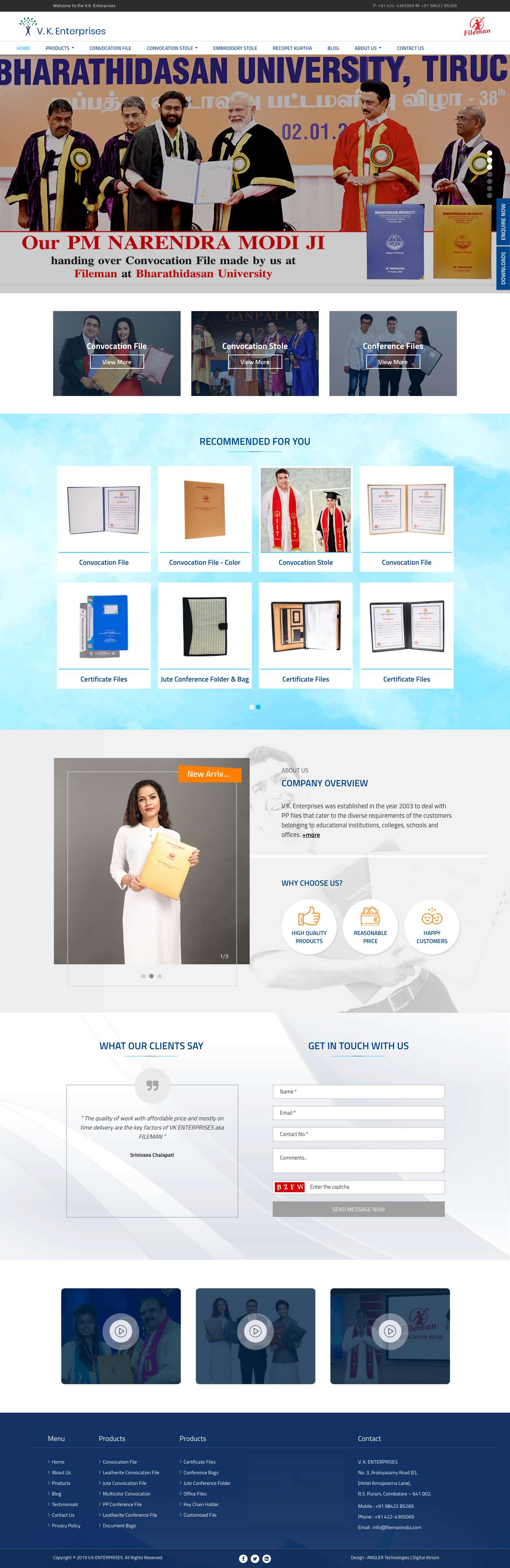 V.K Enterprises – Convocation File Folders, Embroidery Stoles & Handloom Robes - Full Screenshot